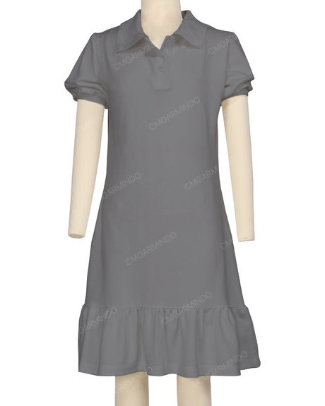 Puff Sleeve Ruffle Hem Polo Dress
