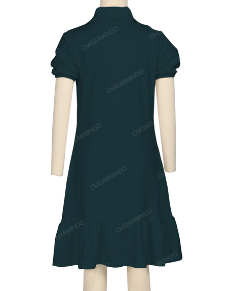 Puff Sleeve Ruffle Hem Polo Dress