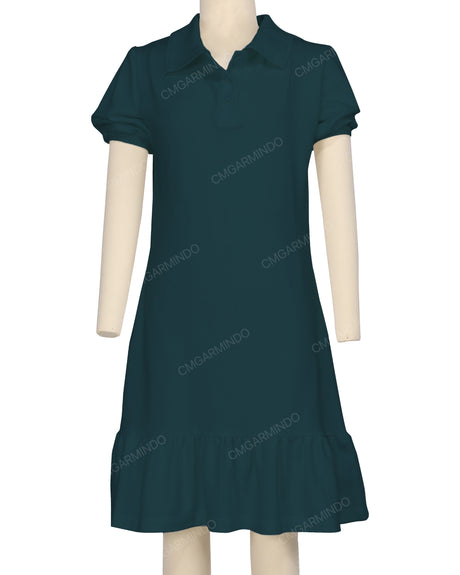 Puff Sleeve Ruffle Hem Polo Dress
