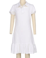 Puff Sleeve Ruffle Hem Polo Dress