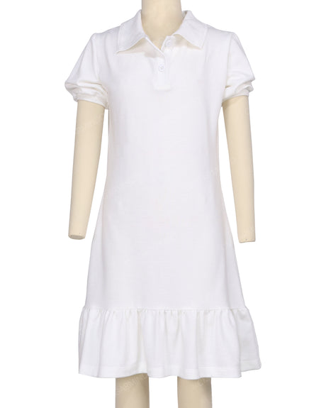 Puff Sleeve Ruffle Hem Polo Dress