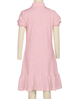 Puff Sleeve Ruffle Hem Polo Dress