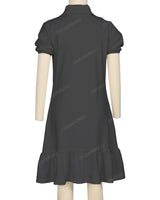 Puff Sleeve Ruffle Hem Polo Dress