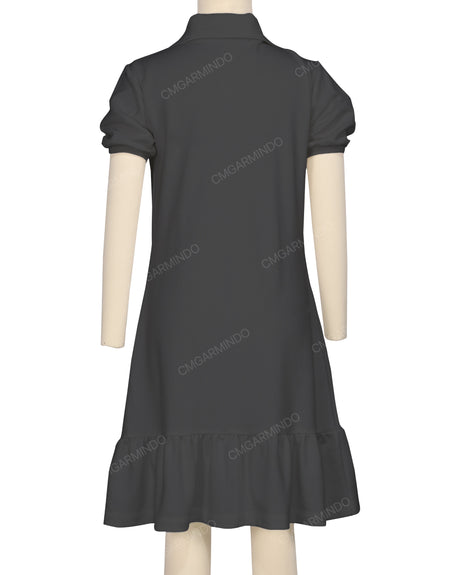 Puff Sleeve Ruffle Hem Polo Dress