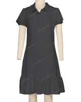 Puff Sleeve Ruffle Hem Polo Dress