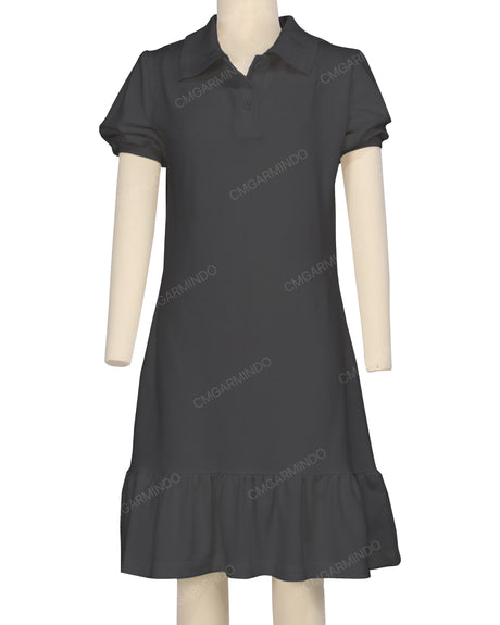 Puff Sleeve Ruffle Hem Polo Dress