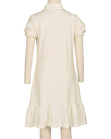 Puff Sleeve Ruffle Hem Polo Dress