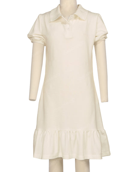 Puff Sleeve Ruffle Hem Polo Dress