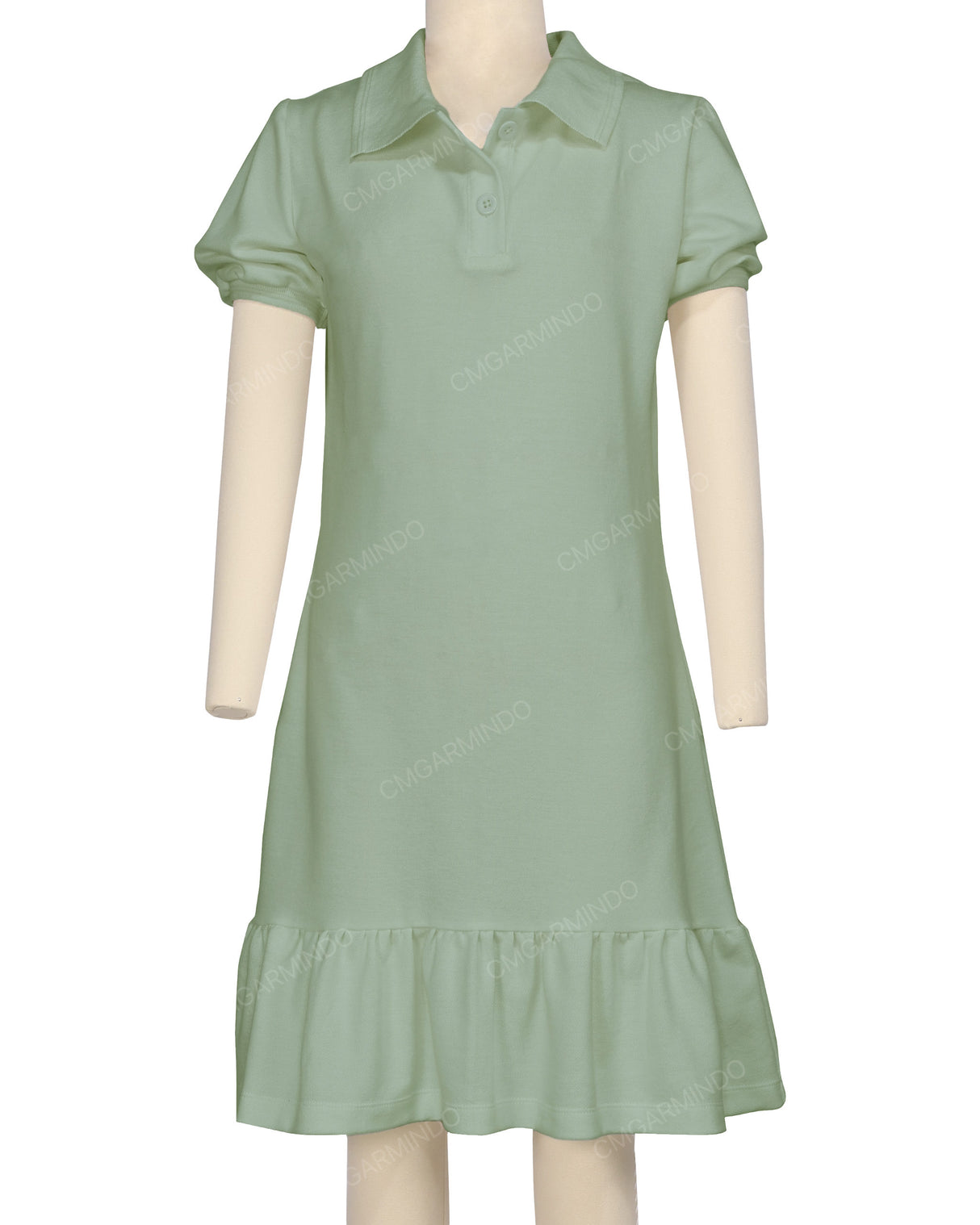Puff Sleeve Ruffle Hem Polo Dress
