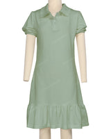 Puff Sleeve Ruffle Hem Polo Dress