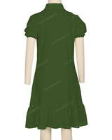 Puff Sleeve Ruffle Hem Polo Dress