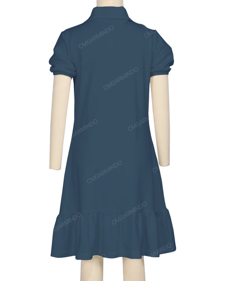 Puff Sleeve Ruffle Hem Polo Dress