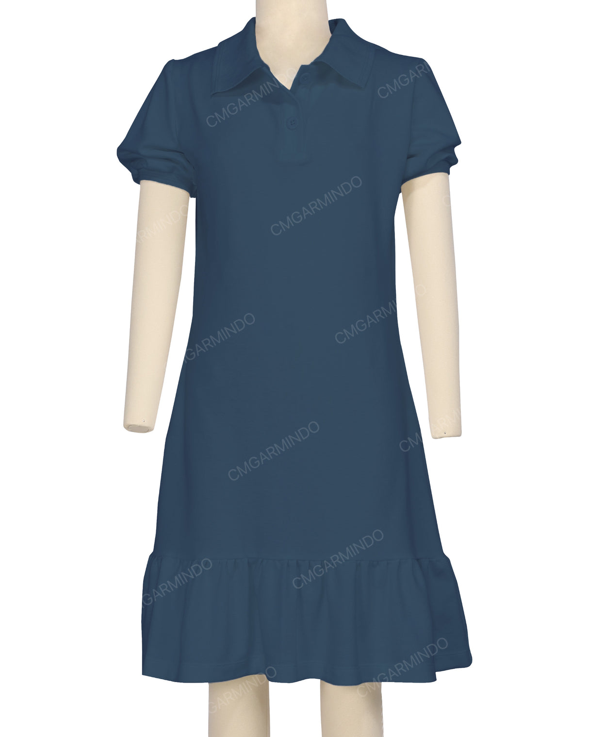 Puff Sleeve Ruffle Hem Polo Dress