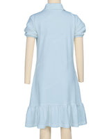 Puff Sleeve Ruffle Hem Polo Dress