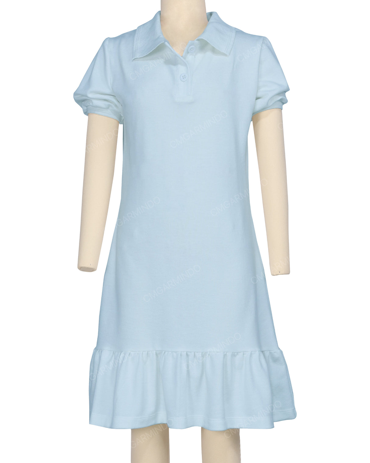 Puff Sleeve Ruffle Hem Polo Dress