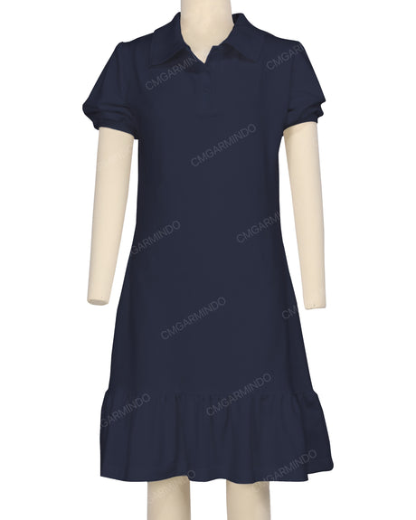 Puff Sleeve Ruffle Hem Polo Dress