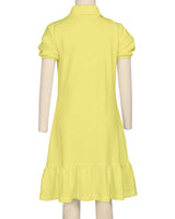 Puff Sleeve Ruffle Hem Polo Dress