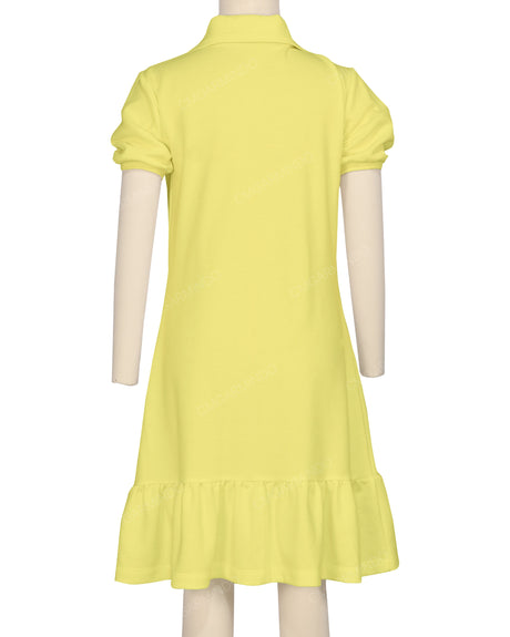Puff Sleeve Ruffle Hem Polo Dress