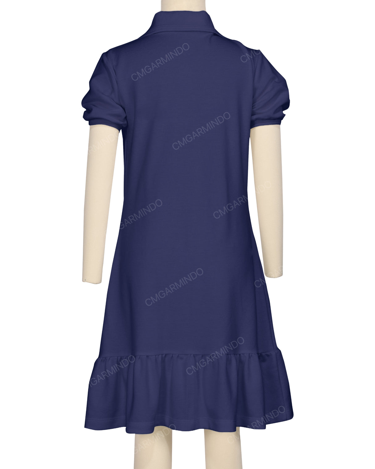 Puff Sleeve Ruffle Hem Polo Dress