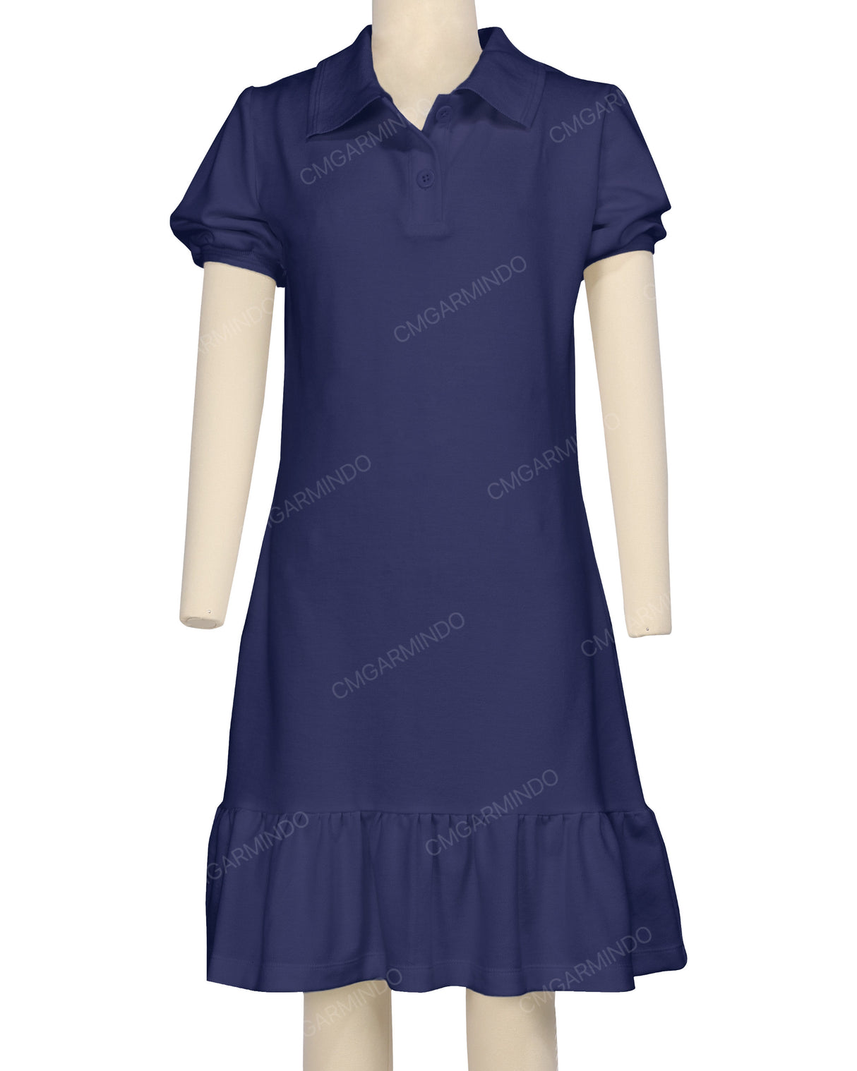Puff Sleeve Ruffle Hem Polo Dress