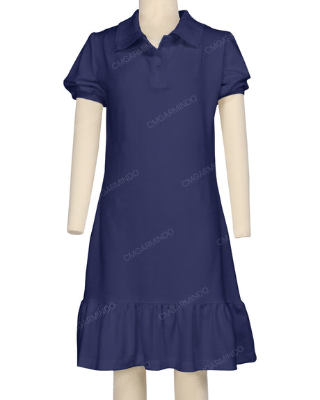 Puff Sleeve Ruffle Hem Polo Dress