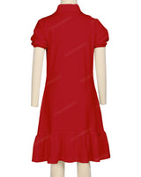Puff Sleeve Ruffle Hem Polo Dress