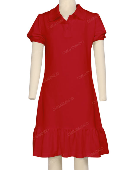 Puff Sleeve Ruffle Hem Polo Dress