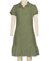 Puff Sleeve Ruffle Hem Polo Dress