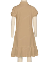 Puff Sleeve Ruffle Hem Polo Dress
