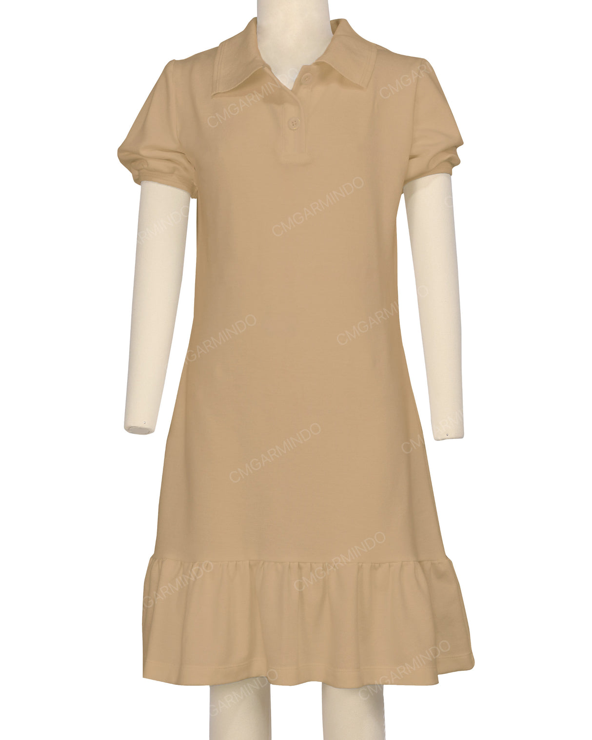 Puff Sleeve Ruffle Hem Polo Dress