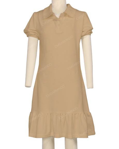 Puff Sleeve Ruffle Hem Polo Dress