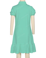 Puff Sleeve Ruffle Hem Polo Dress