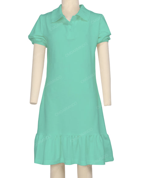 Puff Sleeve Ruffle Hem Polo Dress