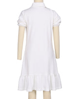 Puff Sleeve Ruffle Hem Polo Dress