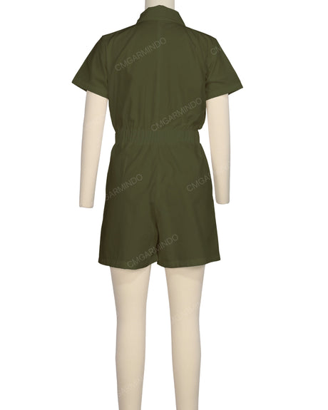 Short Sleeve Elastic Waist Jumpsuit
