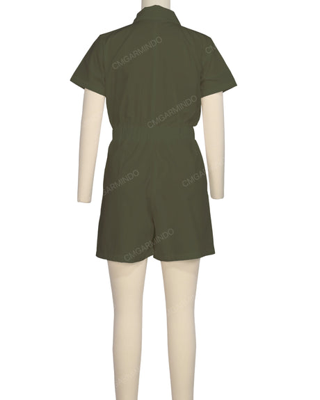 Short Sleeve Elastic Waist Jumpsuit