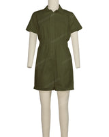 Short Sleeve Cuffed Hem Jumpsuit