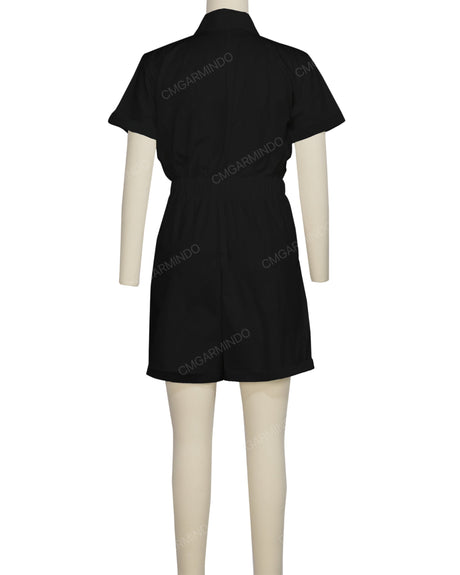 Short Sleeve Cuffed Hem Jumpsuit