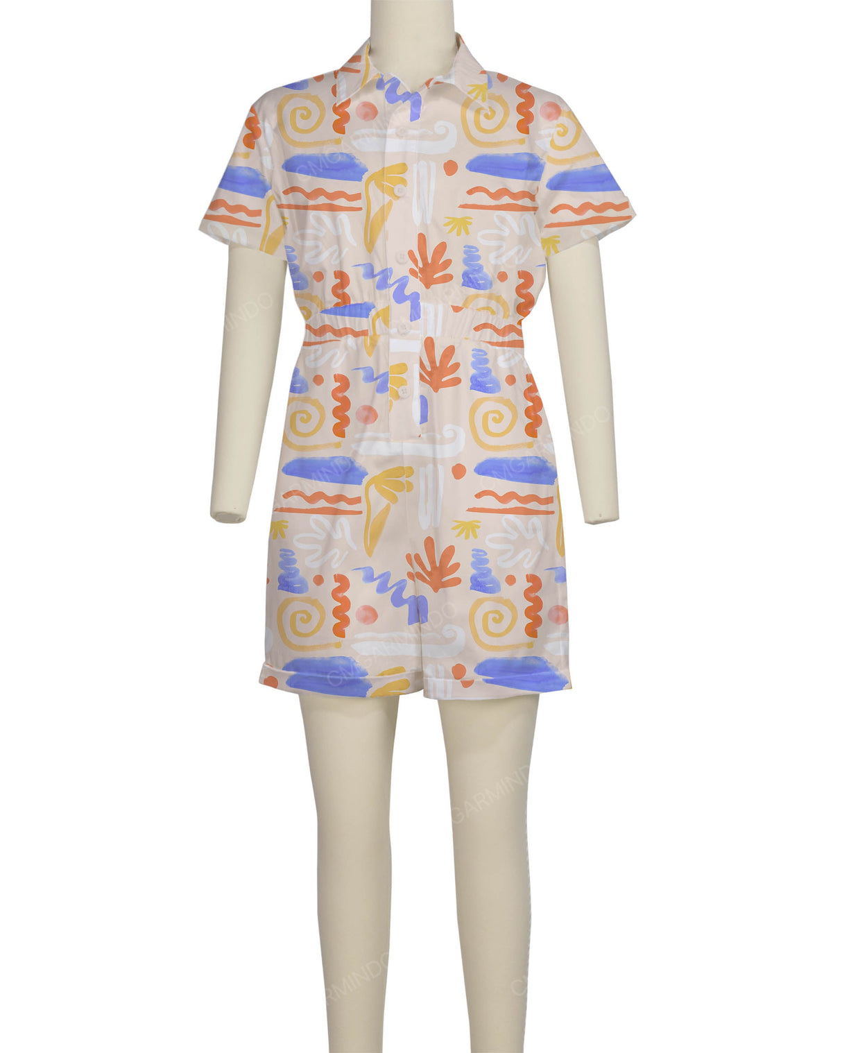 Short Sleeve Cuffed Hem Jumpsuit
