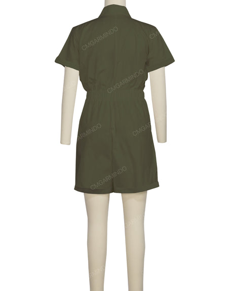 Short Sleeve Cuffed Hem Jumpsuit