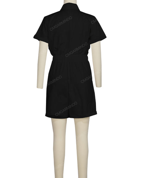 Short Sleeve Cuffed Hem Jumpsuit
