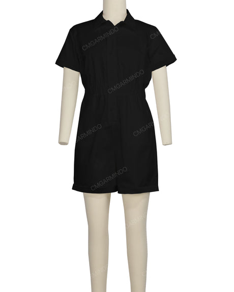 Short Sleeve Cuffed Hem Jumpsuit