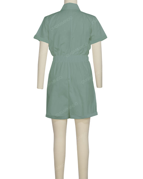 Short Sleeve Cuffed Hem Jumpsuit