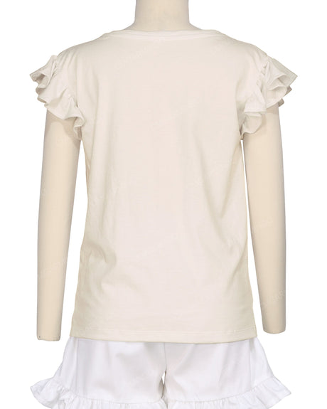 Frill Cap Sleeve Boat Neck T-shirt
