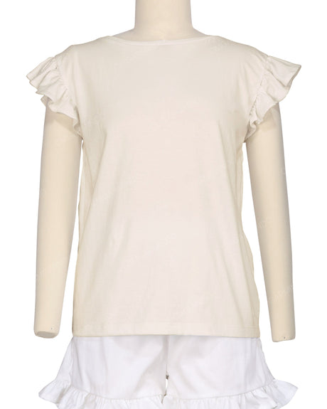 Frill Cap Sleeve Boat Neck T-shirt