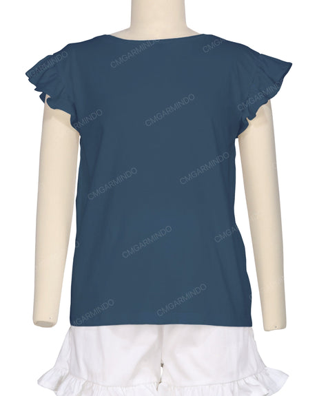 Frill Cap Sleeve Boat Neck T-shirt