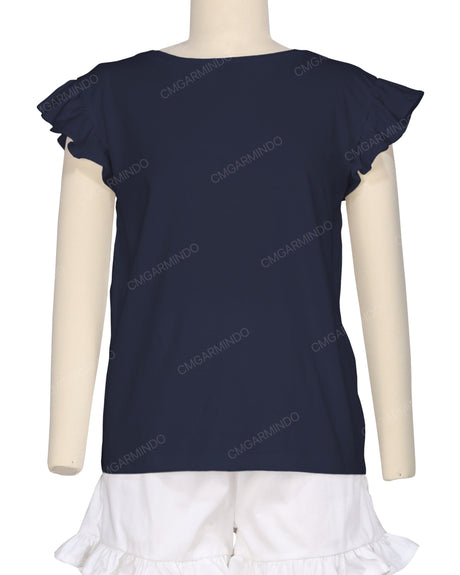 Frill Cap Sleeve Boat Neck T-shirt