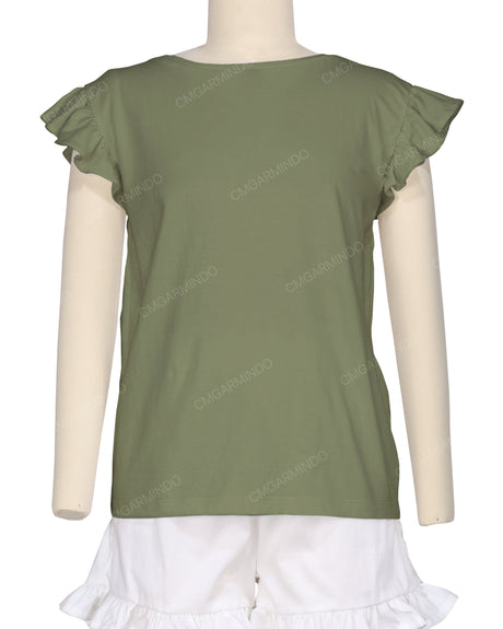 Frill Cap Sleeve Boat Neck T-shirt