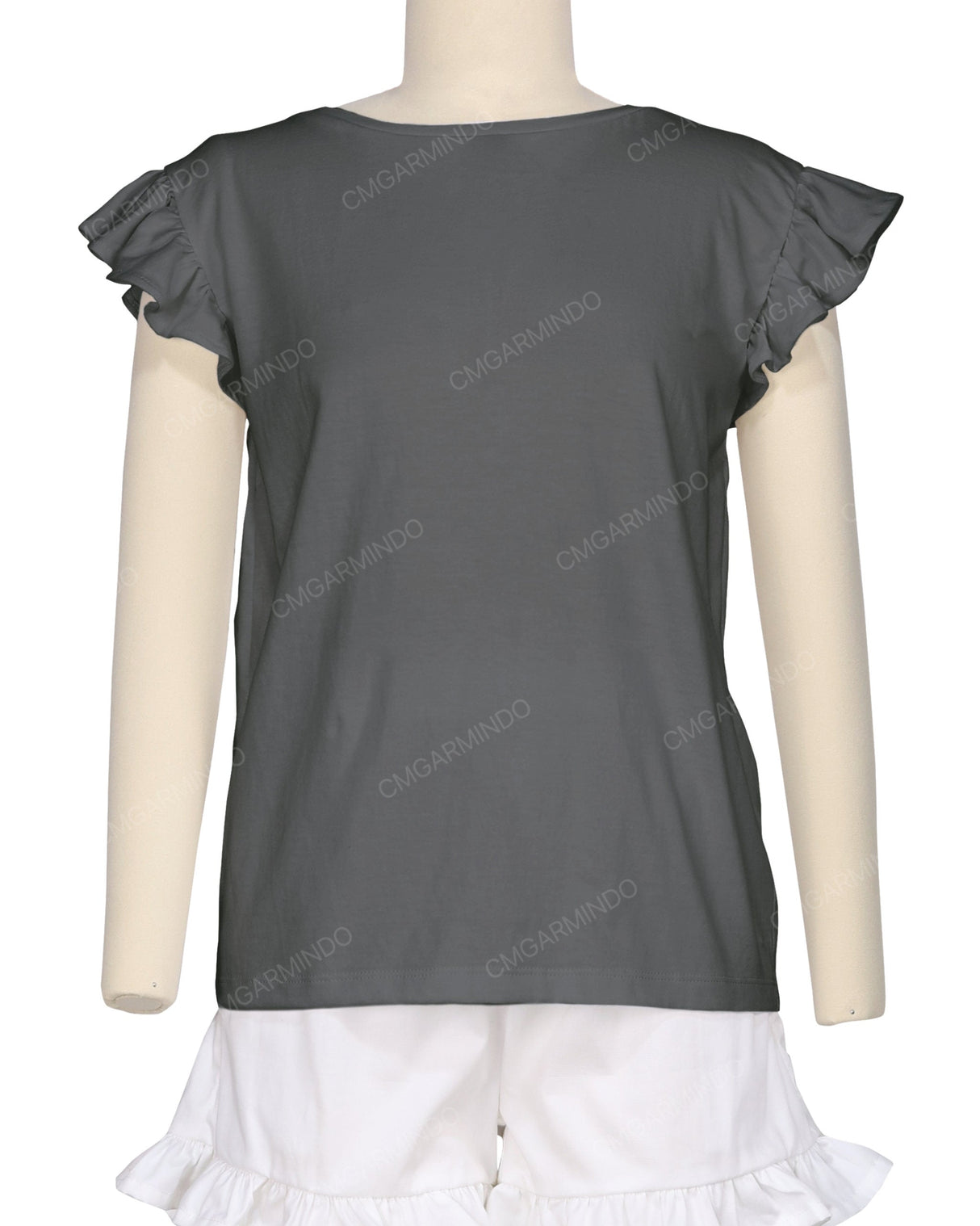 Frill Cap Sleeve Boat Neck T-shirt