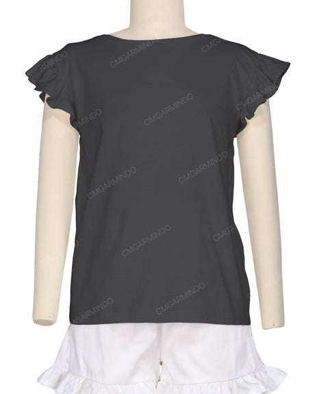 Frill Cap Sleeve Boat Neck T-shirt